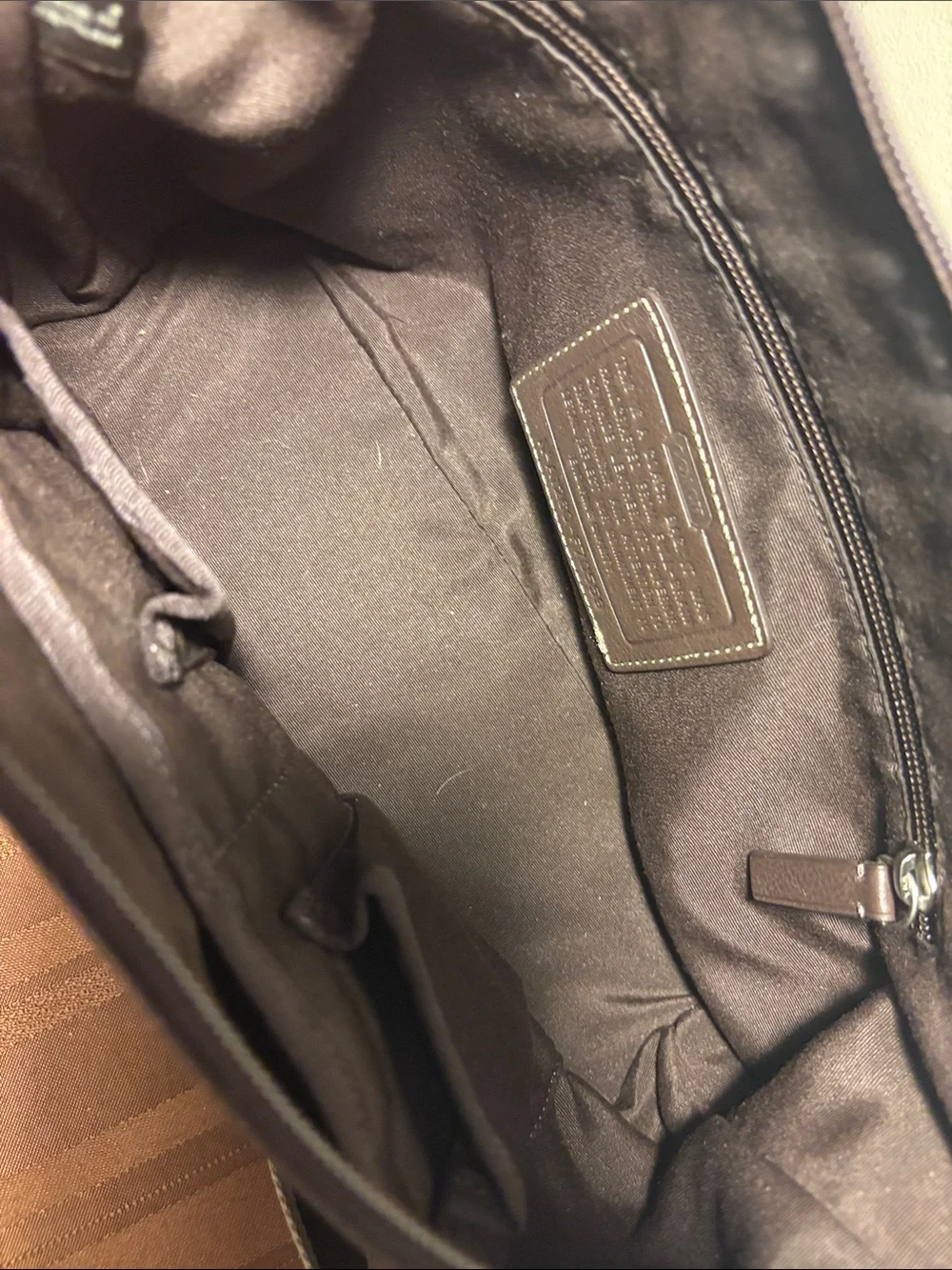 EUC Coach F70559 Brown Leather Messenger Shoulder Bag Webbed Stripe Strap - Picture 16 of 16